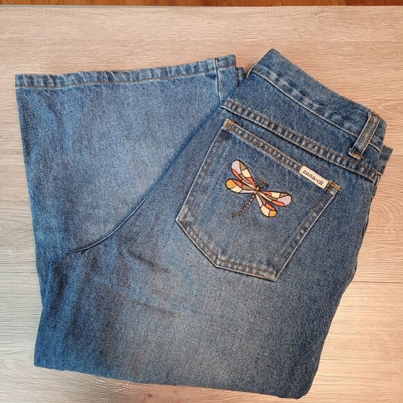 Vtg Zana Di Jeans  Size 9 10 Flare High Rise Dragon Fly Embroidered 80's 90's - Picture 1 of 10
